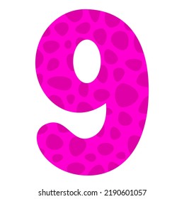 9, cartoon Arabic numerals with prints. Ten digits of the Arabic numerals from 0 to 9, font Hand drawn. Decorative numbers for children's magazines. Vector illustration isolated on white background