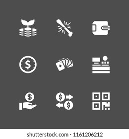 9 cash icons in vector set. investment, straight poker, savings and coin illustration for web and graphic design