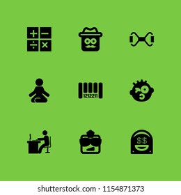 9 caucasian icons in vector set. gentleman, yoga, sings and rich illustration for web and graphic design