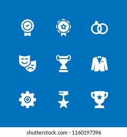 9 ceremony icons in vector set. compromise and wedding ring couple, trophy, theater and setup illustration for web and graphic design