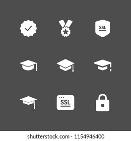 9 certificate icons in vector set. https, mortarboard, graduation cap and graduate cap illustration for web and graphic design