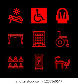 9 chair icons with sunbed and college classroom in this set