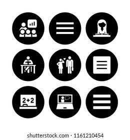 9 chalkboard icons in vector set. blackboard, teacher and menu illustration for web and graphic design