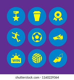 9 championship icons in vector set. medal, win, volleyball and soccer illustration for web and graphic design