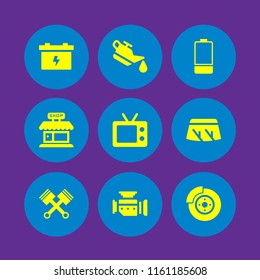 9 change icons in vector set. car oil, motor, brake and battery illustration for web and graphic design