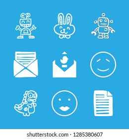 9 character icons with letter and robot hand drawn toy in this set