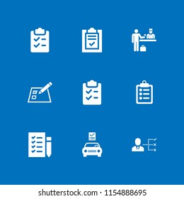 9 checklist icons in vector set. shopping list, list, checklist on a paper with a pencil and medical notes symbol of a list paper on a clipboard illustration for web and graphic design
