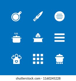9 chef icons in vector set. menu, cook, pan and apron illustration for web and graphic design