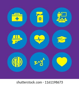 9 children icons in vector set. water gun, heart, school and lunch illustration for web and graphic design
