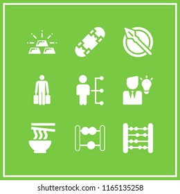 9 chinese vector icon set with abacus, tourist, skateboard and smart worker icons for mobile and web