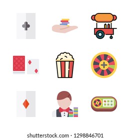 9 chips icons with poker chips and ace of diamonds in this set
