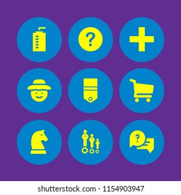 9 choice icons in vector set. question, chess, human resources symbol and professions and jobs illustration for web and graphic design