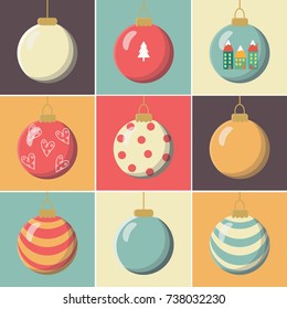 9 christmas balls flat design 