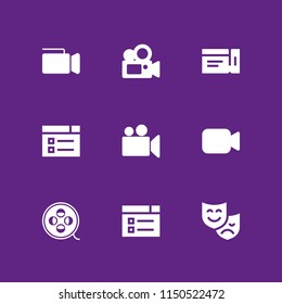 9 cinema icons in vector set. ticket, film, video web and theater illustration for web and graphic design
