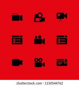 9 cinema icons in vector set. video camera, film, ticket and video web illustration for web and graphic design
