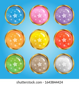 9 Kreis Edelsteine Button Icons bunt glitter für Websites oder Spiele.