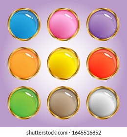 9 iconos de los botones de gemas coloridos brillantes para sitios web o juegos.