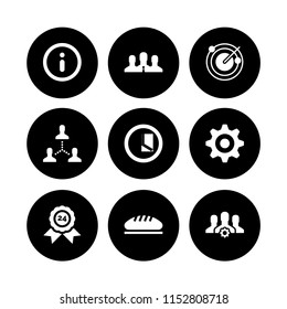 9 circle icons in vector set. cog, clock, radar and sticker illustration for web and graphic design
