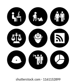 9 civil icons in vector set. equal, site, general helmet and worker illustration for web and graphic design