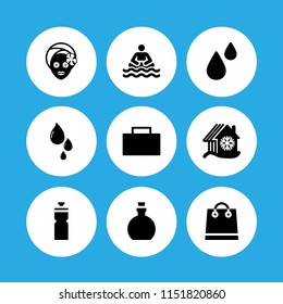 9 clear icons in vector set. bag, case, facial and drop illustration for web and graphic design