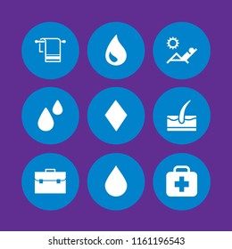 9 clear icons in vector set. treatment, water, water drop and sun illustration for web and graphic design