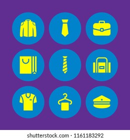 9 cloth icons in vector set. uniform, jacket, shirt and hanger illustration for web and graphic design