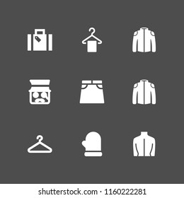 9 clothes icons in vector set. neck, skirt, clothing hanger and black jacket illustration for web and graphic design