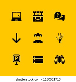 9 cloud icons in vector set. internet, beach, server and speech bubble illustration for web and graphic design