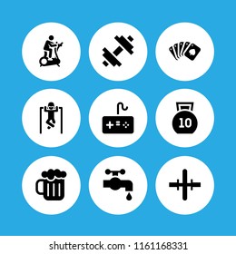 9 club icons in vector set. poker full, tap, pub and gym illustration for web and graphic design