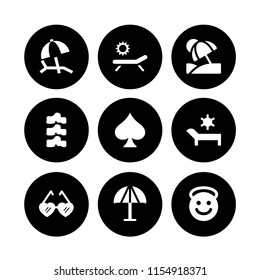 9 coast icons in vector set. summer, sunbed, beach and angel illustration for web and graphic design
