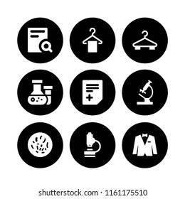 9 coat icons in vector set. research, laboratory, lab and prescription illustration for web and graphic design
