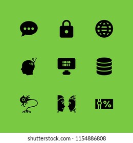 9 code icons in vector set. neuron, voucher, data and hacked illustration for web and graphic design