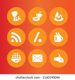 9 coffee icons in vector set. breakfast, blog, stroopwafel and news illustration for web and graphic design