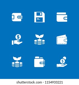 9 coin icons in vector set. wallet, money, investment and savings illustration for web and graphic design