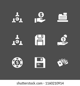 9 coin icons in vector set. straight poker, casino chip, euro and savings illustration for web and graphic design