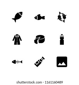 9 cold icons in vector set. water bottle, milk, fish and winter illustration for web and graphic design