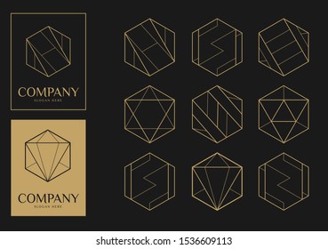 9 collection of gold hexagon logo with black background template