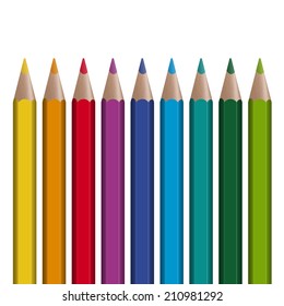 9 colored pencils in a row