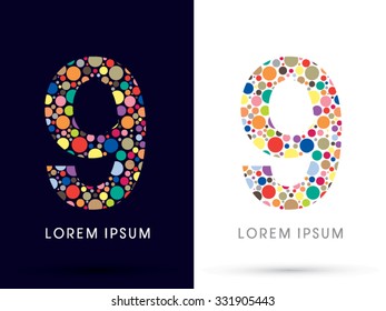 9 ,Colorful font, designed using colorful dot graphic vector.