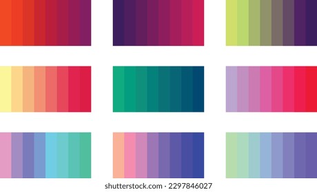 9 Colorful gradient colour palette set design. Flat gradient colour swatches.