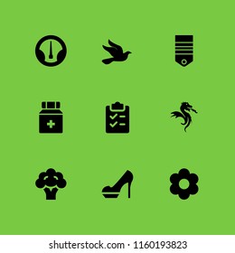 9 colorful icons in vector set. vegetarian, miscellaneous, bird and shopping list illustration for web and graphic design