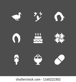 9 colorful icons in vector set. birds, pill, hair and summer illustration for web and graphic design