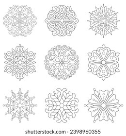 9 Coloring Book Mandala Design bundle vector file