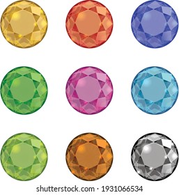 9 Colors Of Diamond Gold Gems Ruby Pink Green Brown Black Blue Diamonds Vectors Set