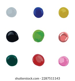 9 colors of watercolor drop on white background