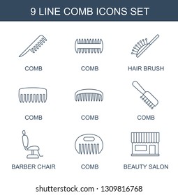 9 comb icons. Trendy comb icons white background. Included line icons such as hair brush, barber chair, beauty salon. comb icon for web and mobile.