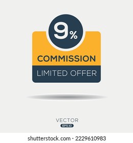 9% de oferta limitada de la Comisión, etiqueta vectorial.