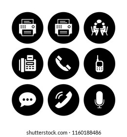 9 communicate icons in vector set. old handphone, phone call, chat and microphone illustration for web and graphic design