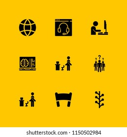 9 communication icons in vector set. internet, banner, human group with questions and doubts and human illustration for web and graphic design