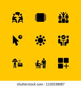 9 communication icons in vector set. interview, podium, app and work illustration for web and graphic design